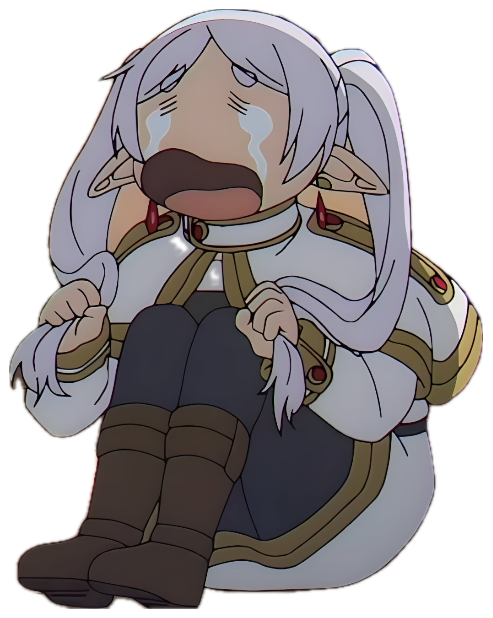 Silver-haired anime elf girl bawling her eyes out on a wooden floor sticker