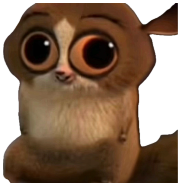 Big-eyed lemur cartoon looking up with a wide, worried stare sticker