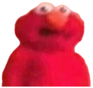 Blurry zoomed-in Elmo with googly eyes giving a vacant stare sticker