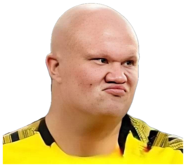 Bald man in a yellow jersey scrunching his face in unimpressed disgust sticker