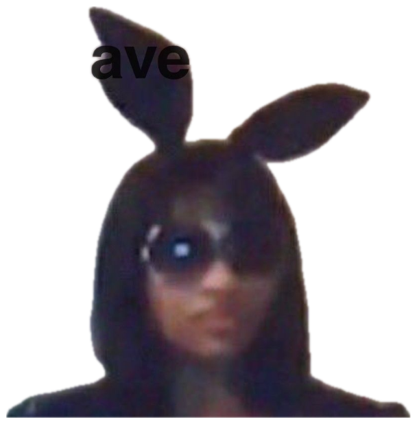 Person in bunny ears and dark sunglasses posing dramatically under 'I Have Arrived' sticker