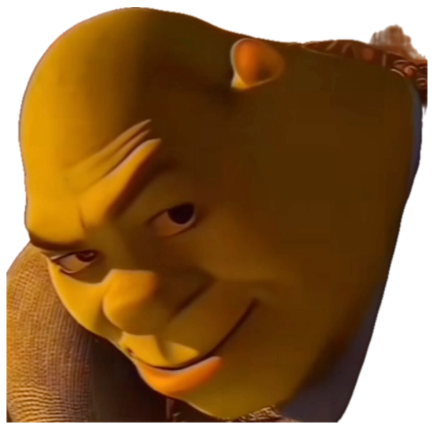 Shrek tilting his head with a sly, smug little grin sticker