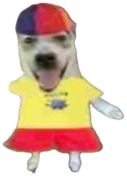 Dog photoshopped into a kid's outfit with a lollipop, mouth open mid-yell sticker