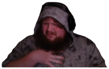 Bearded man in a hoodie and headphones squinting with a disgusted, unimpressed scowl sticker