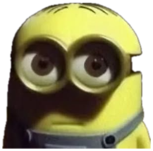 A lone minion peeking wide-eyed and worried in a dark forest at night sticker