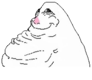 Crudely drawn white blob turned to the side with a smug, blushing little smirk sticker