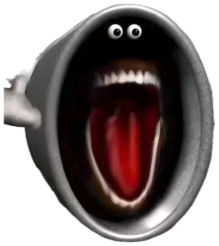 Surreal grey creature with a gaping mouth screaming across a bleak hillside sticker