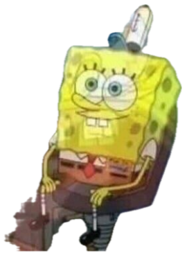 SpongeBob sitting stiffly in an office chair with a strained smile as the room heats up around him sticker