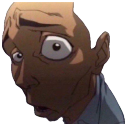 Anime man with one giant eye turned to face the camera in total shock sticker