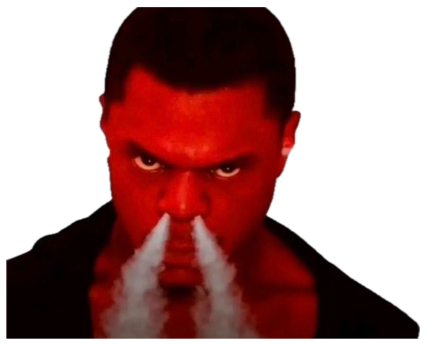 Man lit in red with steam shooting from his nostrils and a furious, seething glare sticker