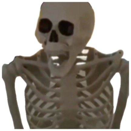 Plastic Halloween skeleton hunched at a table staring at its phone with dead-eyed dedication sticker