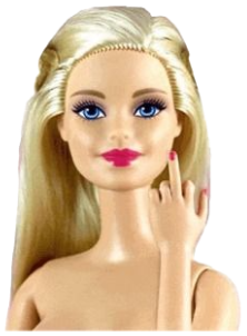 Blonde Barbie doll flipping the middle finger sticker