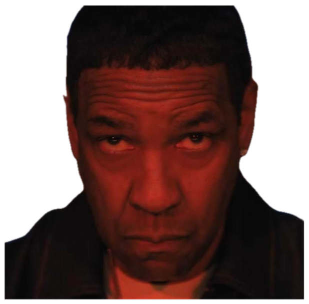 Denzel Washington staring dead into the camera with intense red-lit menace sticker