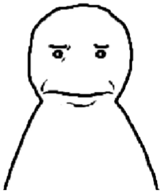 Minimalist blob character staring forward with a flat frown and absolutely zero emotion sticker