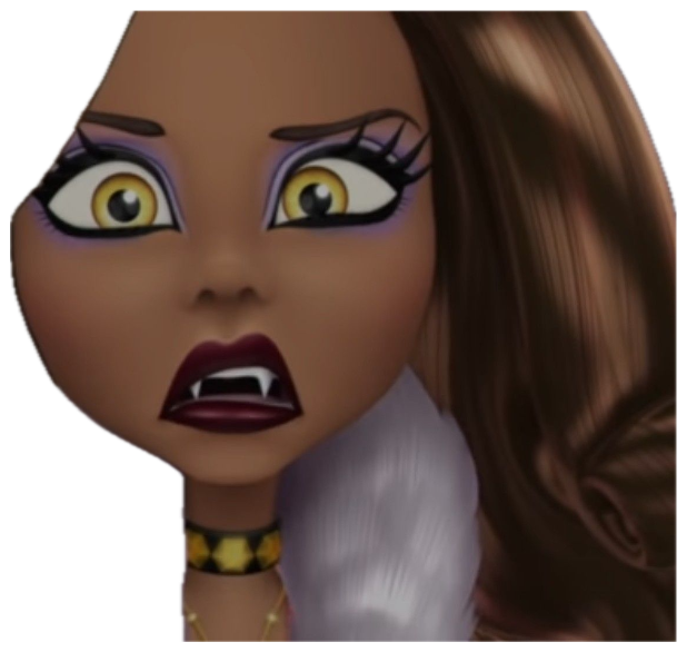 Animated Monster High character with fangs and yellow eyes frozen in wide-mouthed shock sticker