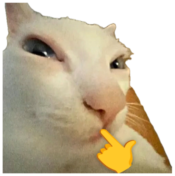 White cat with a pointing-finger emoji giving a smug sideways glance sticker