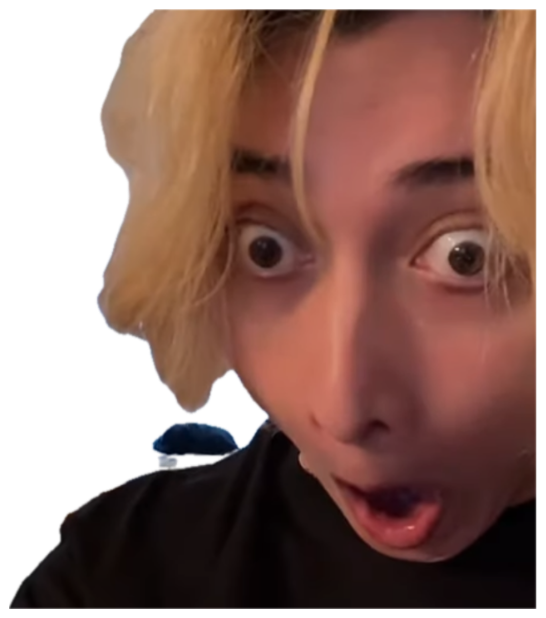 Blond guy in a dim room with wide eyes and a dropped jaw, totally shook sticker