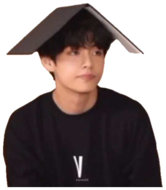 BTS's V sitting with a book balanced flat on his head, staring into space sticker