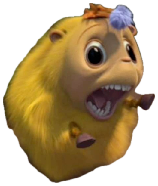 Tiny yellow furry animated creature screaming with its mouth wide open in alarm sticker
