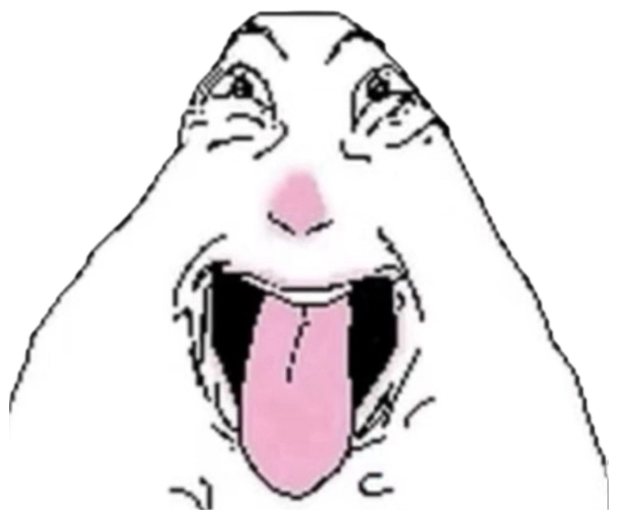 Goofy wojak-style face grinning with its tongue lolling all the way out sticker