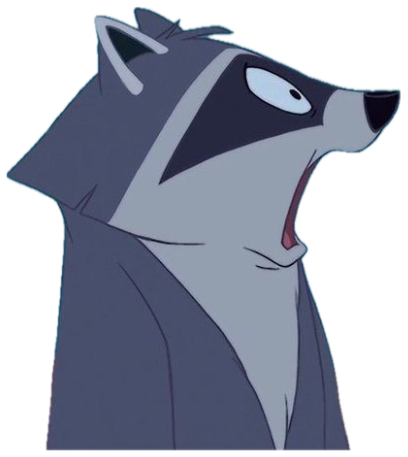 Cartoon raccoon with wide eye and open mouth mid-shock, looking upward dramatically sticker