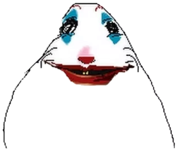 Cartoon hamster drawn with Joker-style clown makeup and a wide, unsettling smile sticker