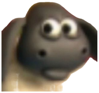 Shaun the Sheep staring wide-eyed directly at you with complete alarm sticker