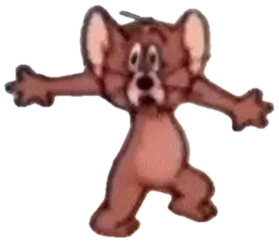 Jerry the mouse flattened against a wall with a shocked, terrified face sticker