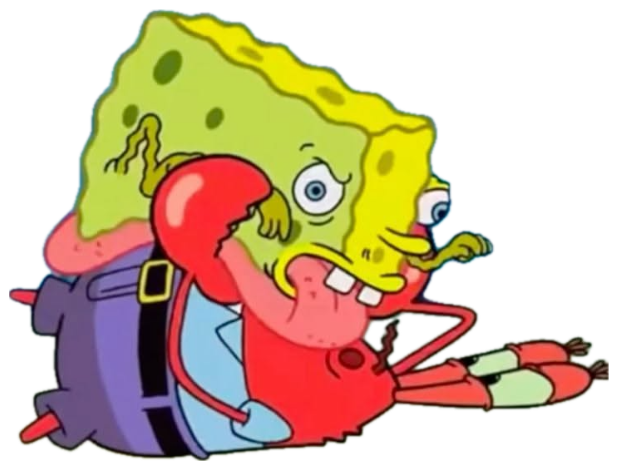 SpongeBob frantically clinging to Mr. Krabs with wild wide eyes sticker