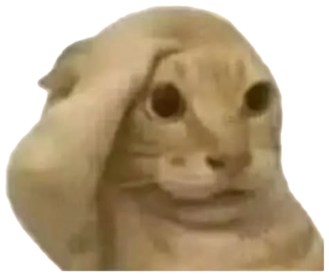 Distorted low-res cat face with a lopsided, unsettling little smile sticker
