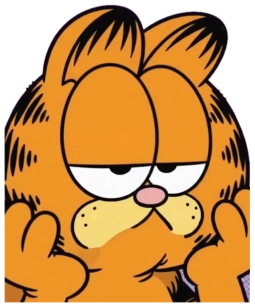 Garfield staring dead-eyed with both paws raised, radiating maximum boredom sticker