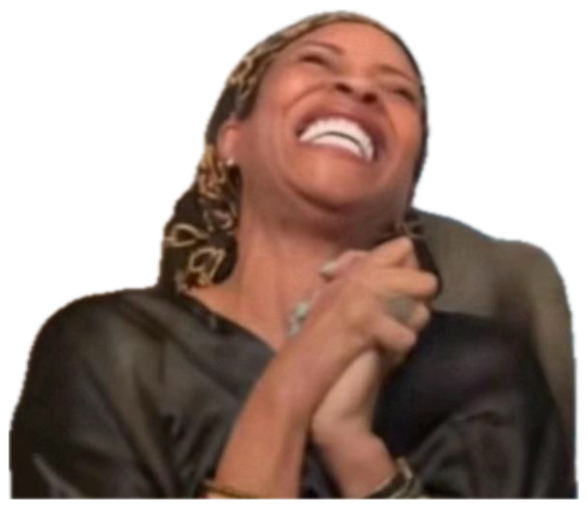 Woman throwing her head back laughing uncontrollably in a leather chair sticker