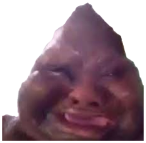 Person grinning with a warped fish-eye filter on their face by a pool sticker