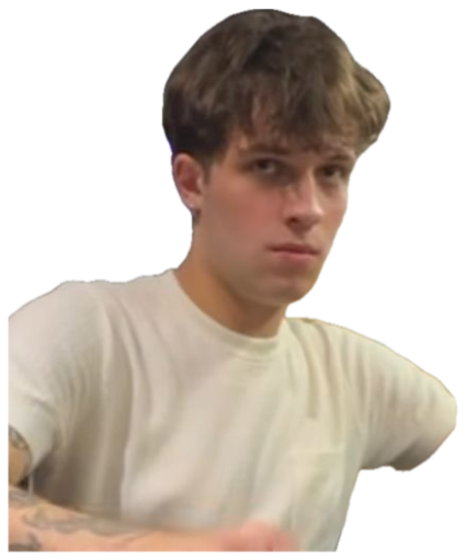 Tattooed guy in a white tee at a bar looking at something with total flat indifference sticker
