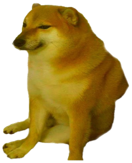 Cheems the Shiba Inu sitting and glancing off to the side with a smug little grin sticker