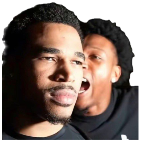 One guy staring straight ahead unbothered while a friend yells right in his ear sticker