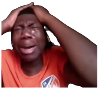 Person in an orange shirt clutching their head and sobbing dramatically sticker