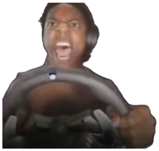 Kid on a racing game rig screaming with wild intensity behind the wheel sticker