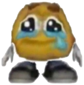 Cursed yellow emoji sobbing with glossy eyes and tiny dangling arms sticker