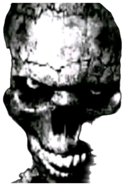 Grainy black-and-white skull face screaming out of the darkness — nightmare fuel sticker