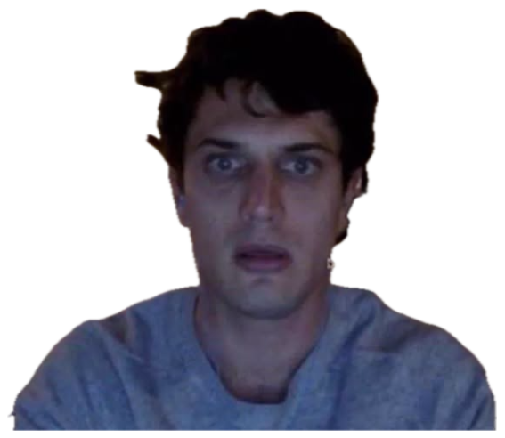 Guy on a dim webcam with a slack-jawed, wide-eyed stunned look sticker