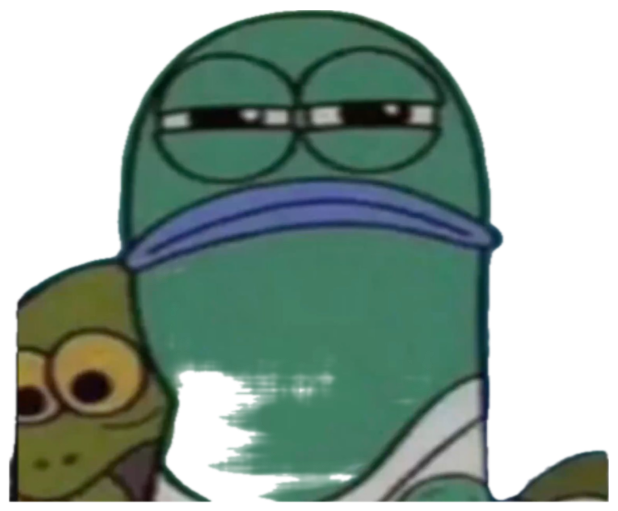 SpongeBob fish character with heavy-lidded, utterly unimpressed eyes and a flat expression sticker
