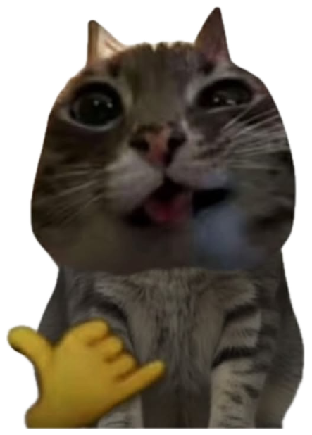 Cat with a big open smile giving a thumbs up, captioned 'ur so tuff twin' sticker