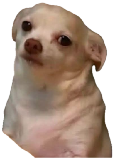 Chubby chihuahua sitting upright with a totally unimpressed side-eye expression sticker