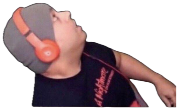 Kid in a beanie and orange headphones throwing his head back, lost in the music sticker
