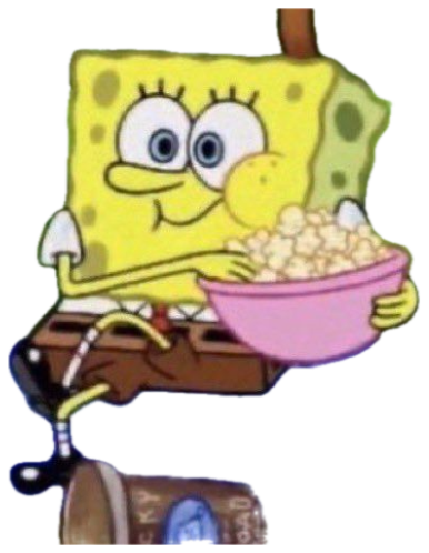 SpongeBob settling in with a big pink bowl of popcorn, ready for the show sticker
