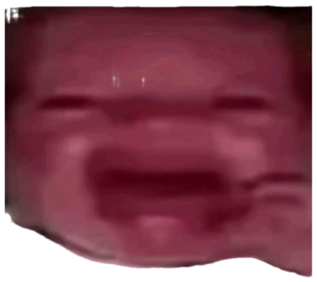 Extremely blurry red-tinted close-up of a face scrunched up mid-cry sticker