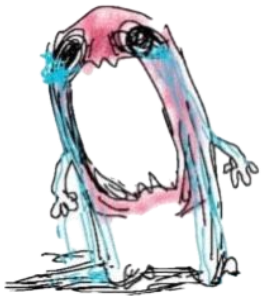 Sketchy pink cartoon creature sobbing its entire face off in dramatic fashion sticker