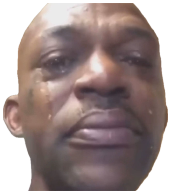 Man with tears streaming down his face in a raw, emotional close-up sticker