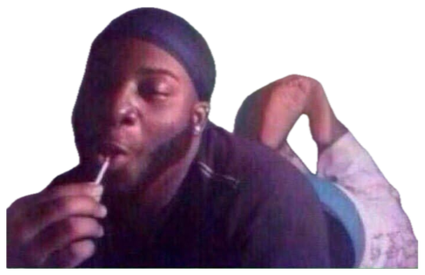 Man in a durag calmly lighting up while someone sprawls out behind him sticker